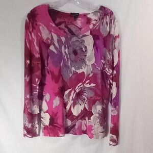 Talbots Red Floral Wool Lightweight Sweater Size L